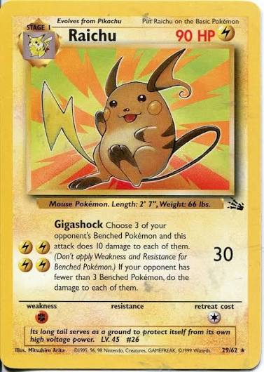 Raichu - 29/62 (FO) Rare - Heavily Play Unlimited