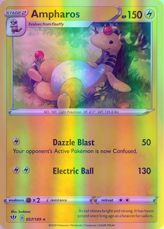 Ampharos - 057/189 (SWSH03) Rare - Near Mint Reverse Holofoil