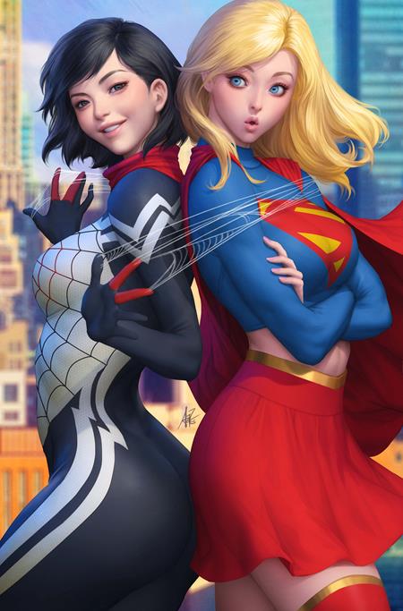 DC MARVEL SUPERMAN SPIDER-MAN #1 (ONE SHOT) CVR M STANLEY ARTGERM LAU SUPERGIRL & SILK CARD STOCK VAR