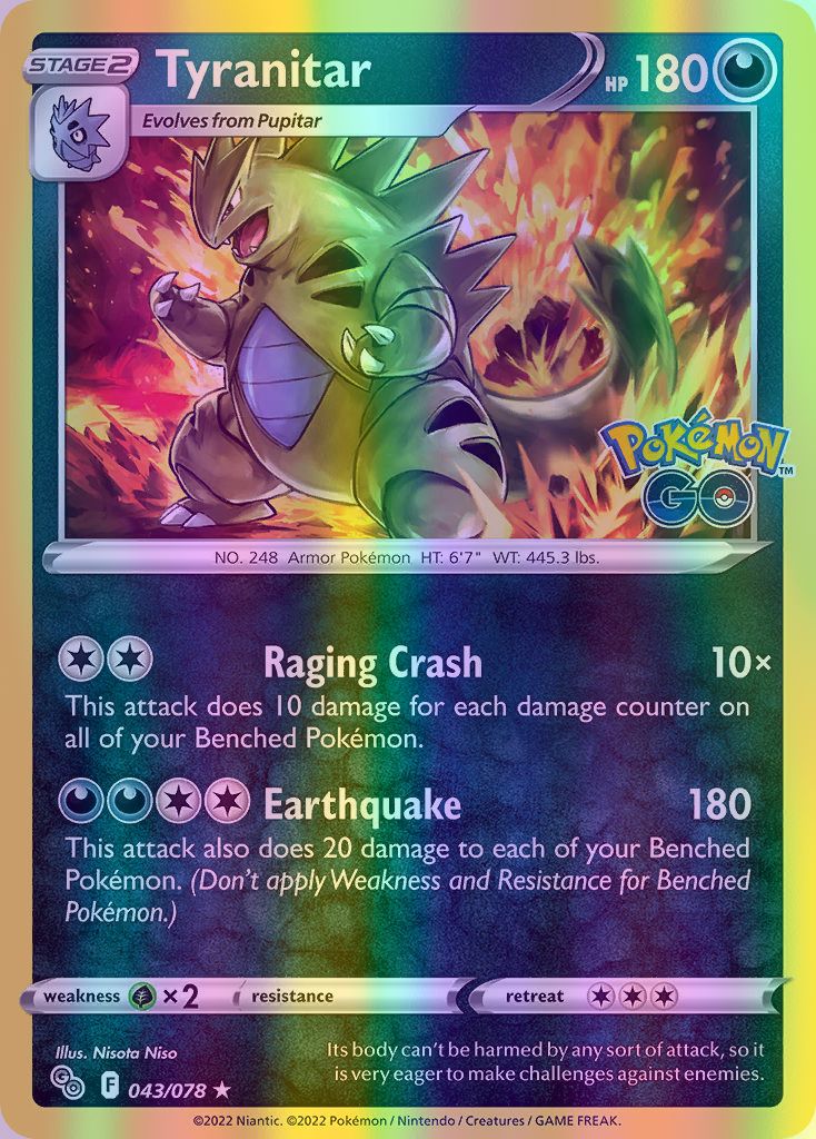 Tyranitar - 043/078 (PGO) Holo Rare - Near Mint Reverse Holofoil Tyranitar - 043/078 (PGO) Holo Rare - Near Mint Reverse Holofoil