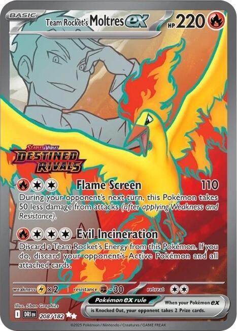 Team Rocket's Moltres ex - 208/182 (DRI) Special Illustration Rare Normal Near Mint - Destined Rivals Stamped