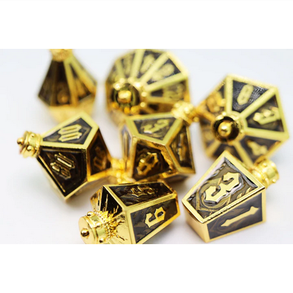 Moonlit Lantern: Golden Earthen Flame - Metal RPG Dice Set