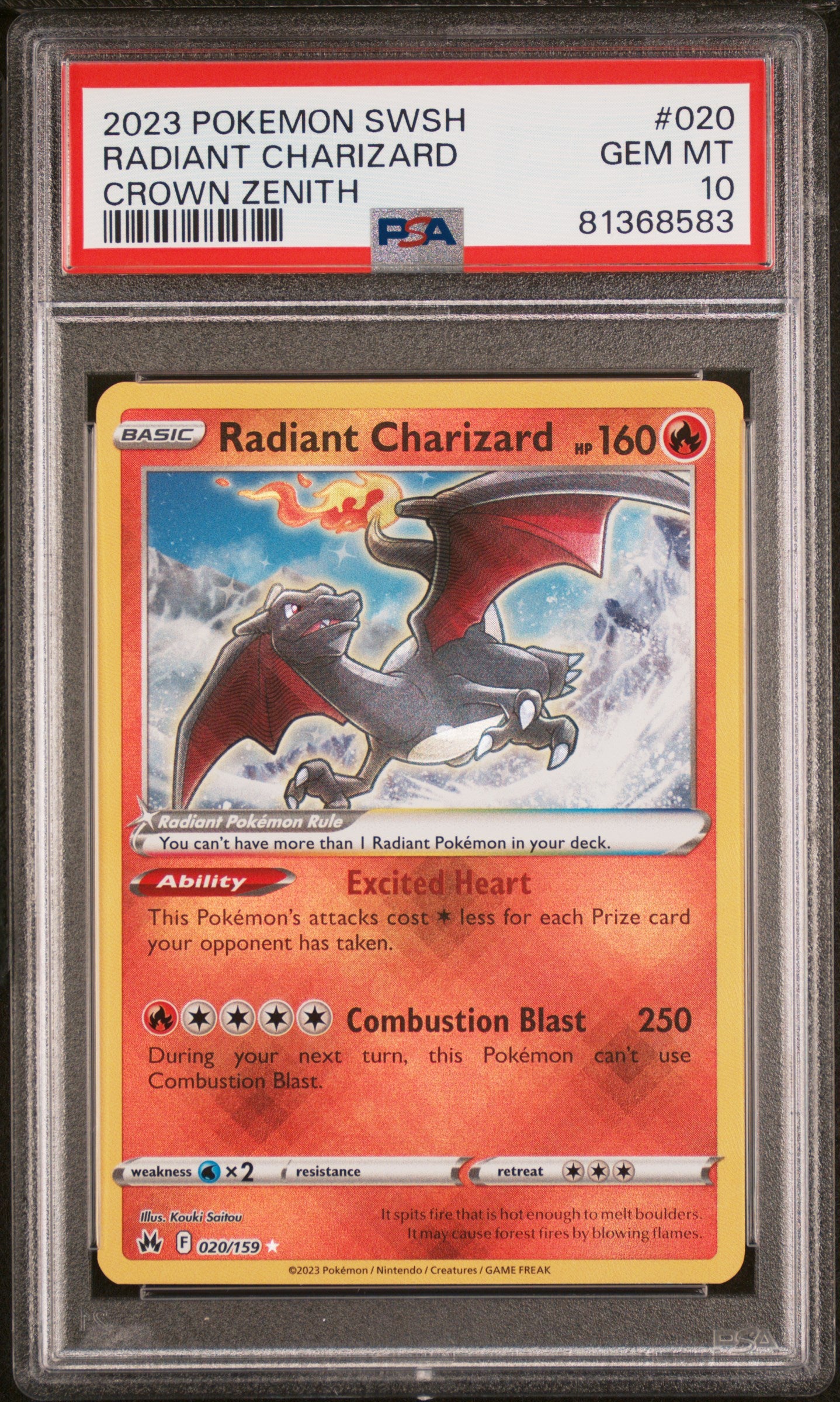 Radiant Charizard - 020/159 (CRZ) Radiant Rare - Near Mint Holofoil (Graded - PSA 10)