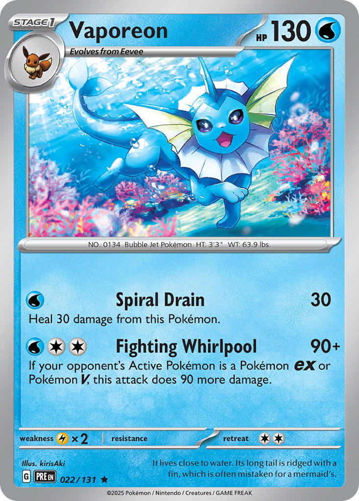Vaporeon - 022/131 (PRE) Rare - Near Mint Holofoil
