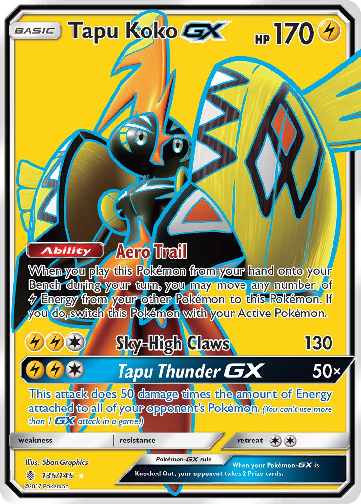 Tapu Koko GX (Full Art) - 135/145 (SM:GRI) Ultra Rare - Near Mint Holofoil