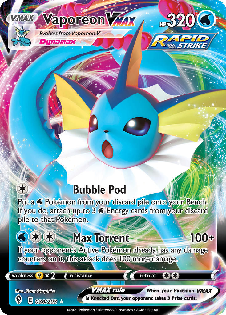 Vaporeon VMAX - 030/203 (SWSH07) Ultra Rare - Near Mint Holofoil Vaporeon VMAX - 030/203 (SWSH07) Ultra Rare - Near Mint Holofoil
