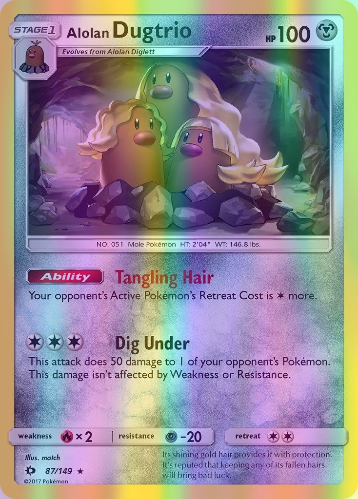 Alolan Dugtrio - 087/149 (SM01) Holo Rare - Near Mint Reverse Holofoil