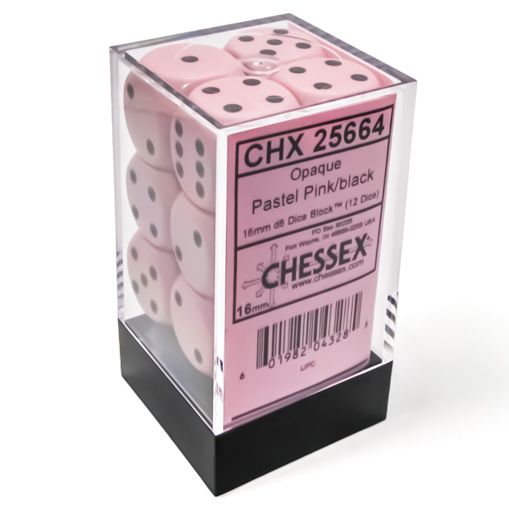 CHX25664: Opaque - 16mm D6 Pastel Pink w/black (12)