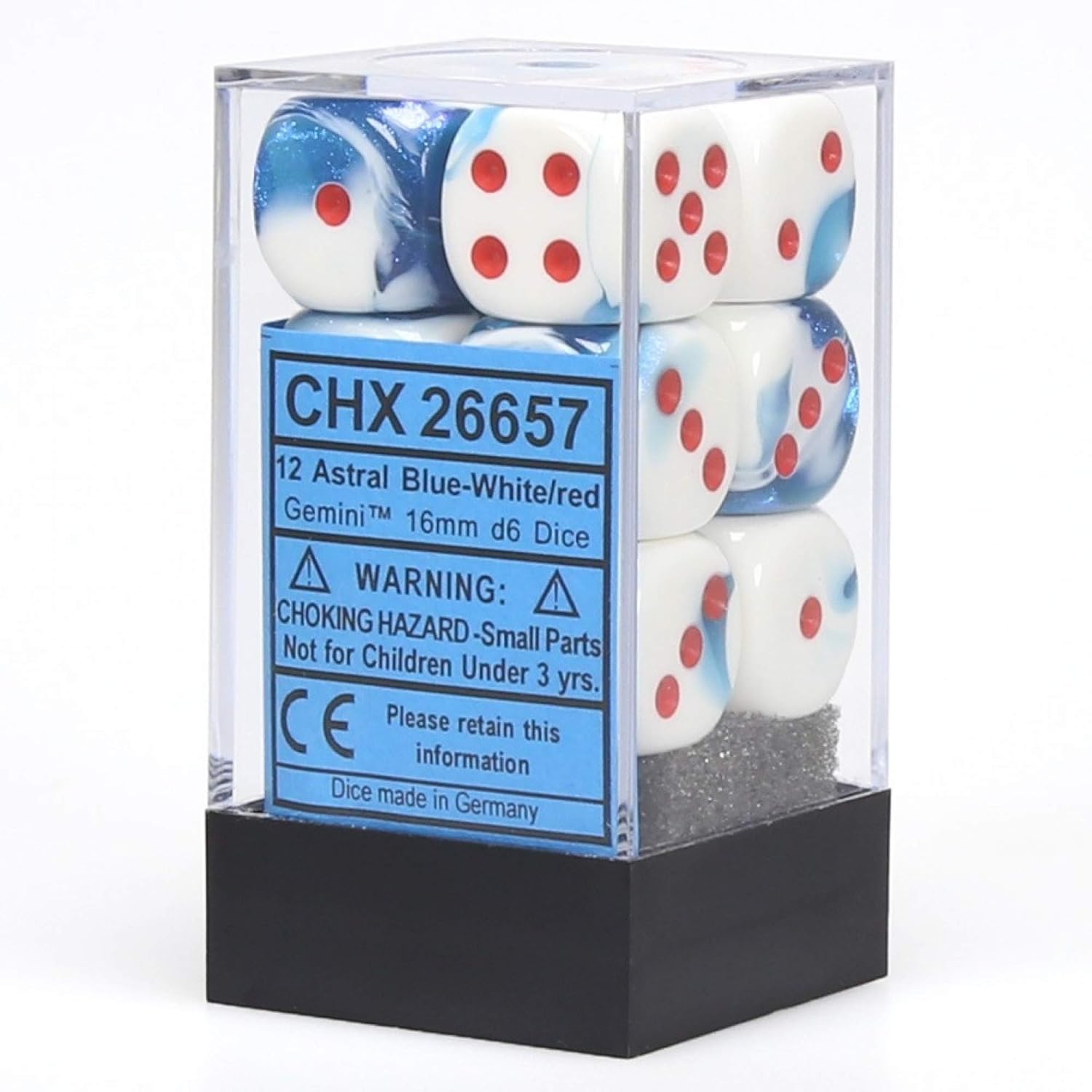 CHX26657: Gemini - 16mm D6 Astral Blue-White w/red (12)
