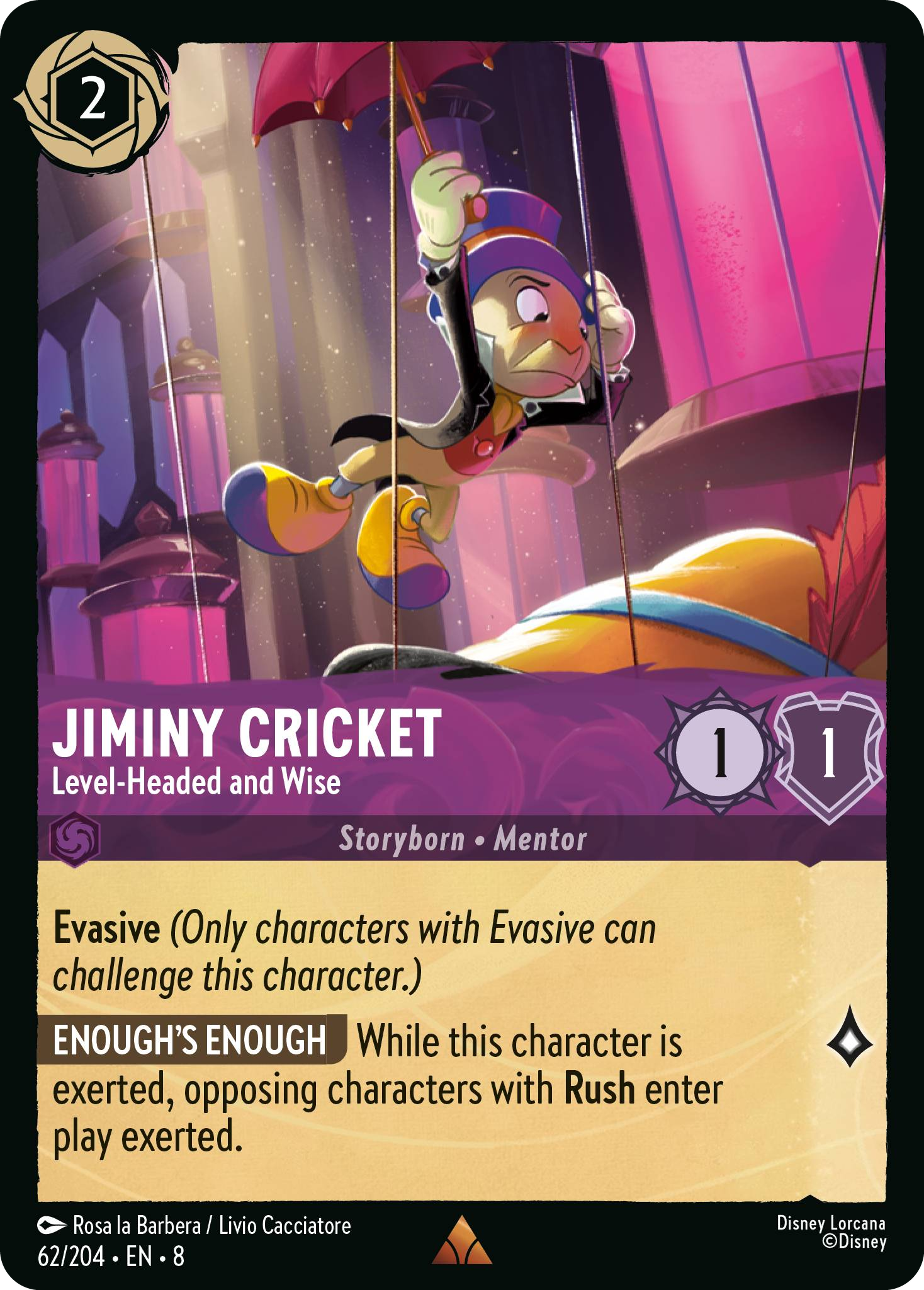 Jiminy Cricket - Level-Headed and Wise (Reign of Jafar - 062/204 ) Rare