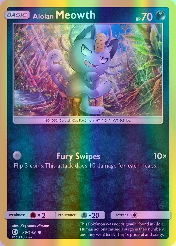 Alolan Meowth - 078/149 (SM01) Common - Near Mint Reverse Holofoil