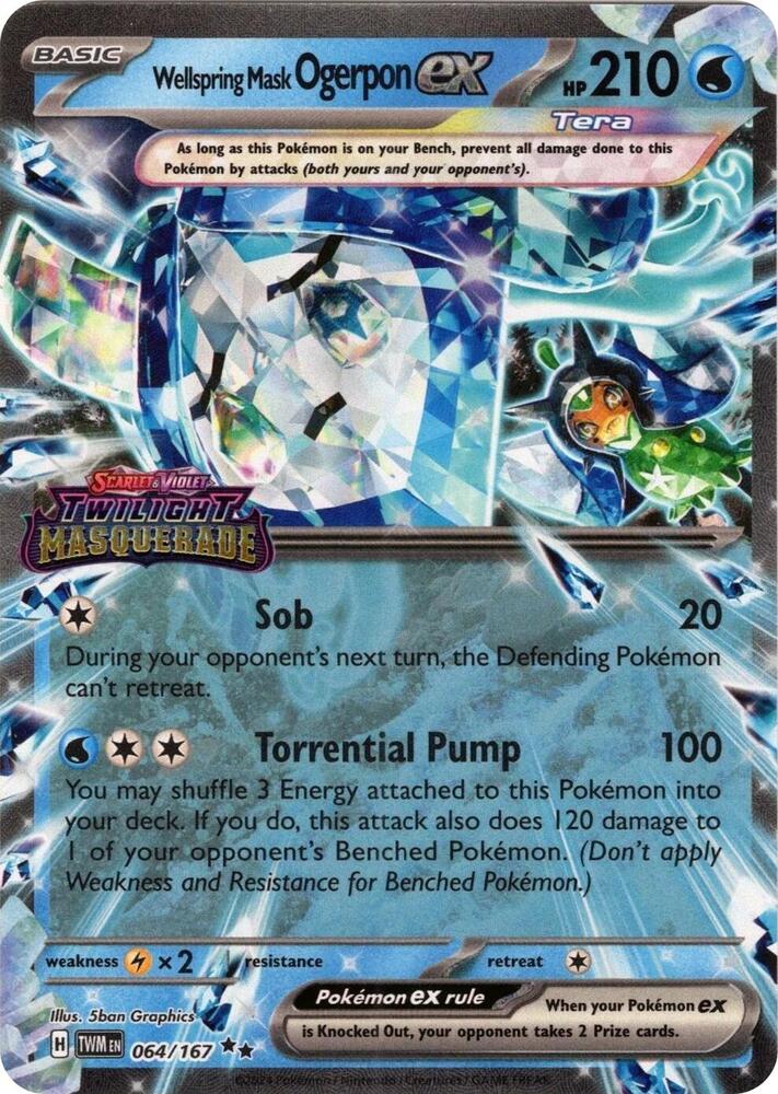 Wellspring Mask Ogerpon ex - 064/167 (TWM) Double Rare - Near Mint Holofoil - Stamped