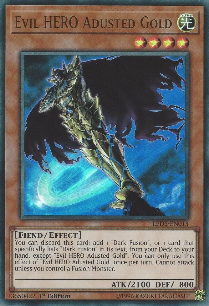 Evil HERO Adusted Gold (LED5-EN013) (Blue) Ultra Rare - 1st Edition Near Mint