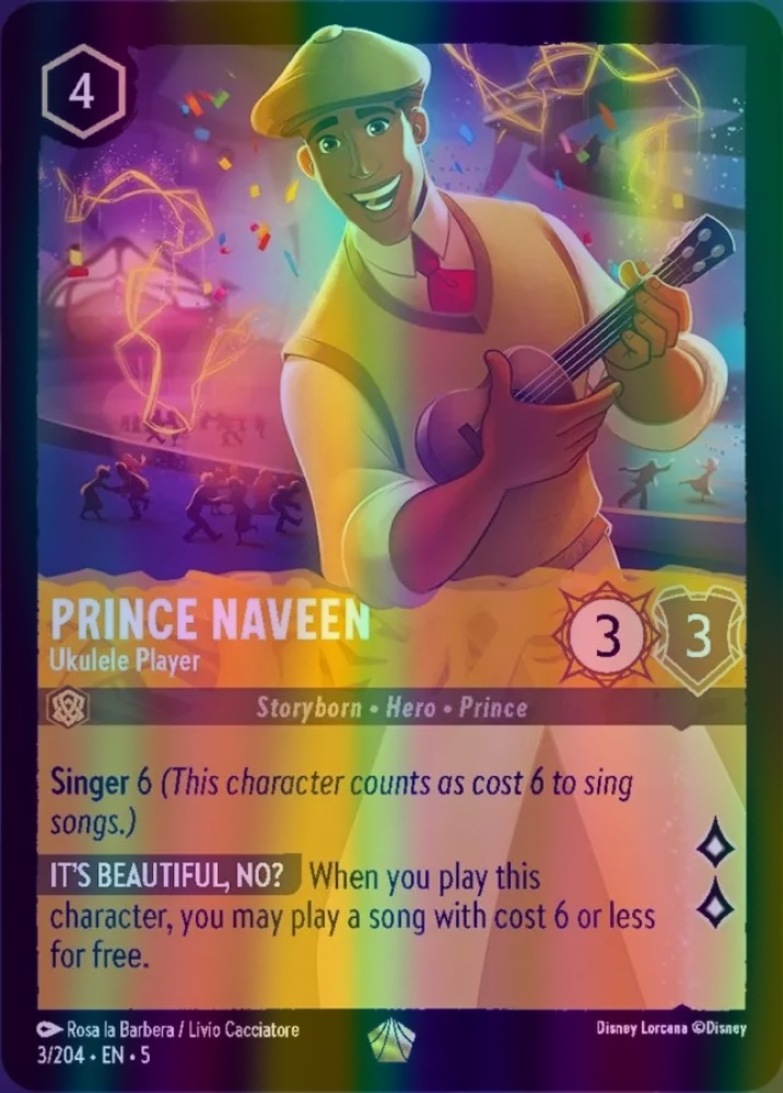 Disney Lorcana Trading Card Game Shimmering Skies Legendary Prince Naveen - Ukulele Player #3