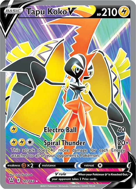 Tapu Koko V (Full Art) - 147/163 (SWSH05) Ultra Rare - Damaged Holofoil