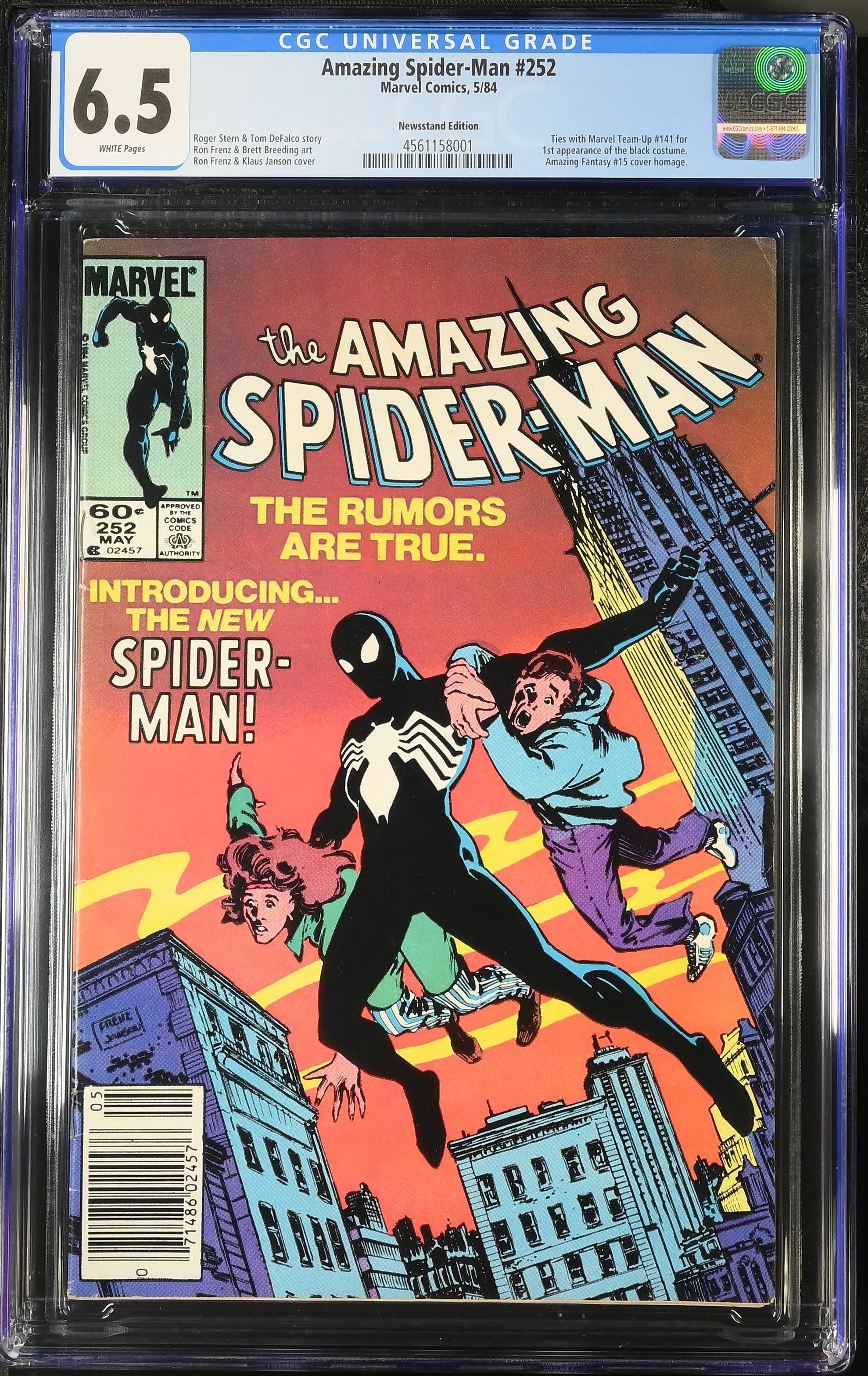 Amazing Spider-Man (1963 Series) #252 (CGC 6.5) 1st Full Appearance of Black Spider-Man Costume