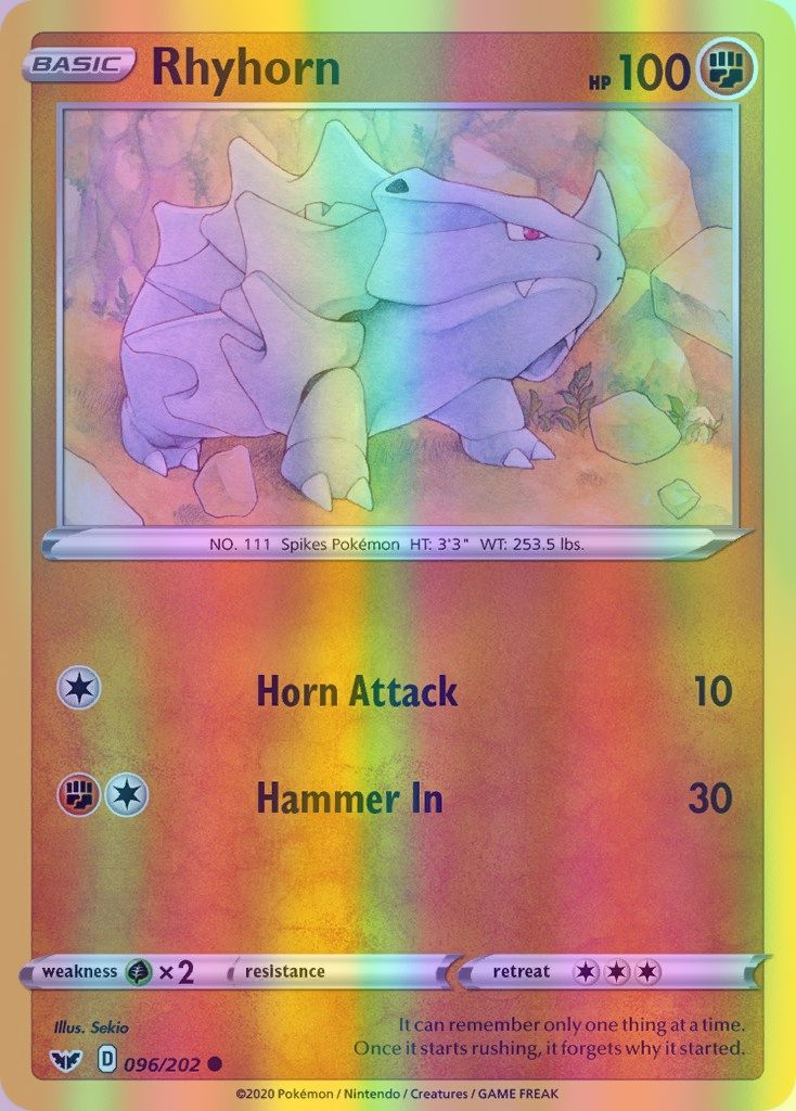 Rhyhorn - 096/202 (SWSH01) Common - Near Mint Reverse Holofoil