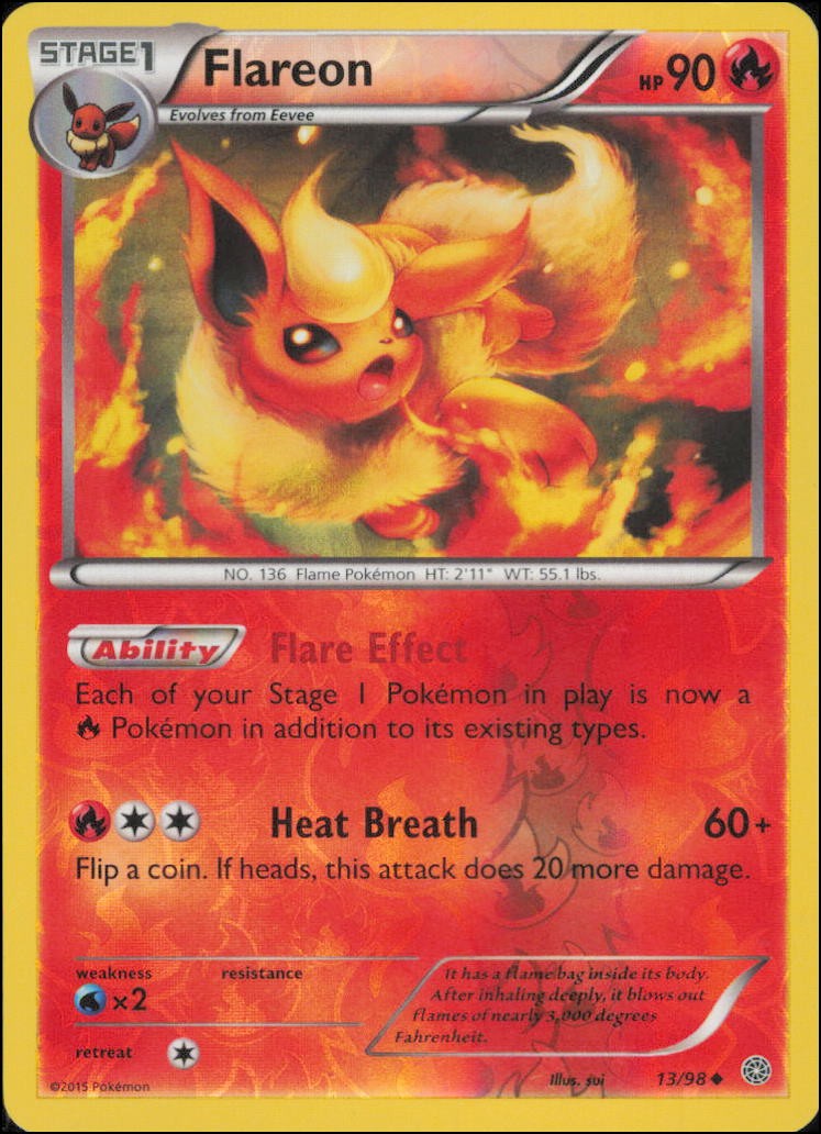 Flareon - 013/098 (AOR) Uncommon - Light Play Reverse Holofoil