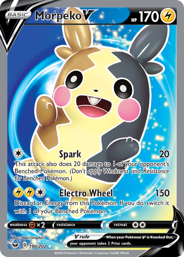 Morpeko V (Full Art) - 190/202 (SWSH01) Ultra Rare - Near Mint Holofoil