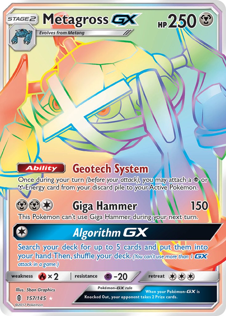 Metagross GX (Secret) - 157/145 (SM:GRI) Secret Rare - Near Mint Holofoil