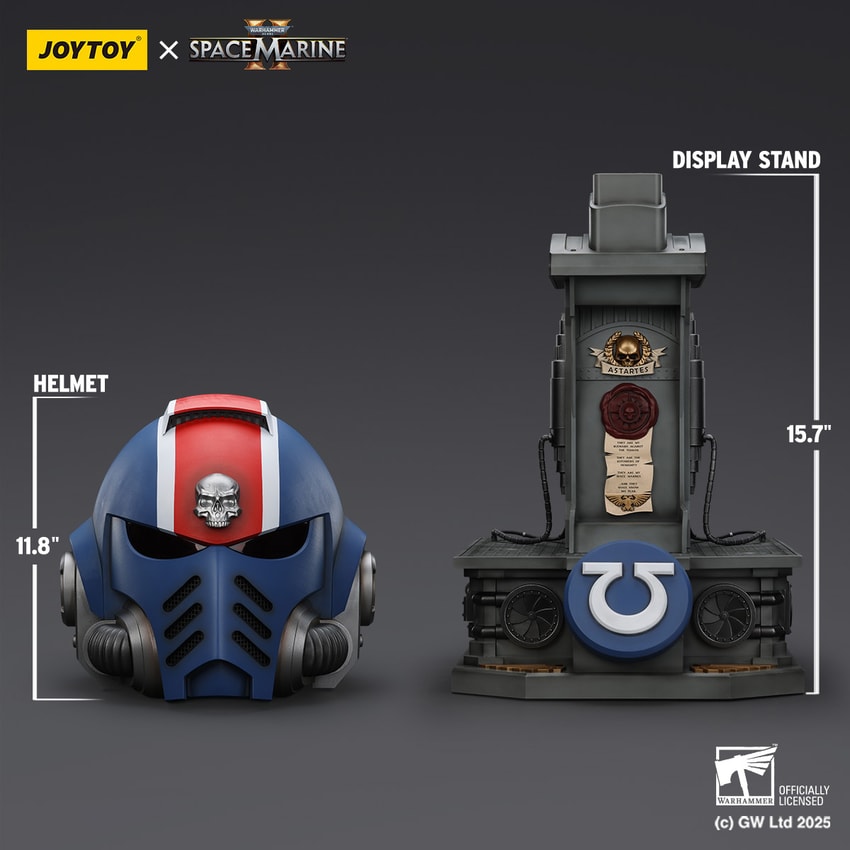 JoyToy: Warhammer 40K - Space Marine 2: Ultramarines Lieutenant Titus MKX Helmet & Display Stand Prop Replica