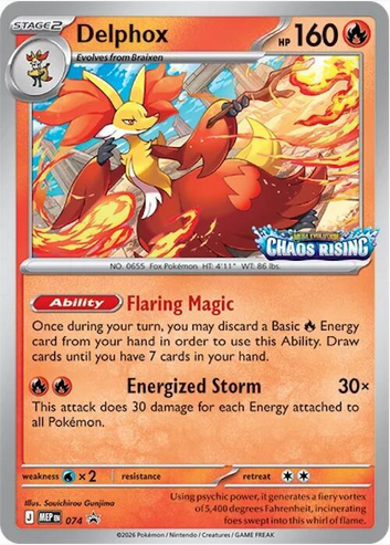 Delphox (Chaos Rising Stamped) - 074 (MEP) Promo Damaged Holofoil