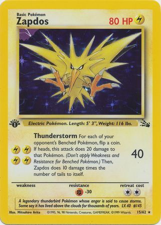 Zapdos - 15/62 (FO) Holo Rare - Near Mint 1st Edition Holofoil