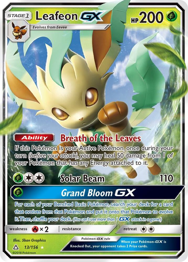Leafeon GX - 13/156 (SM05) Ultra Rare - Light Play