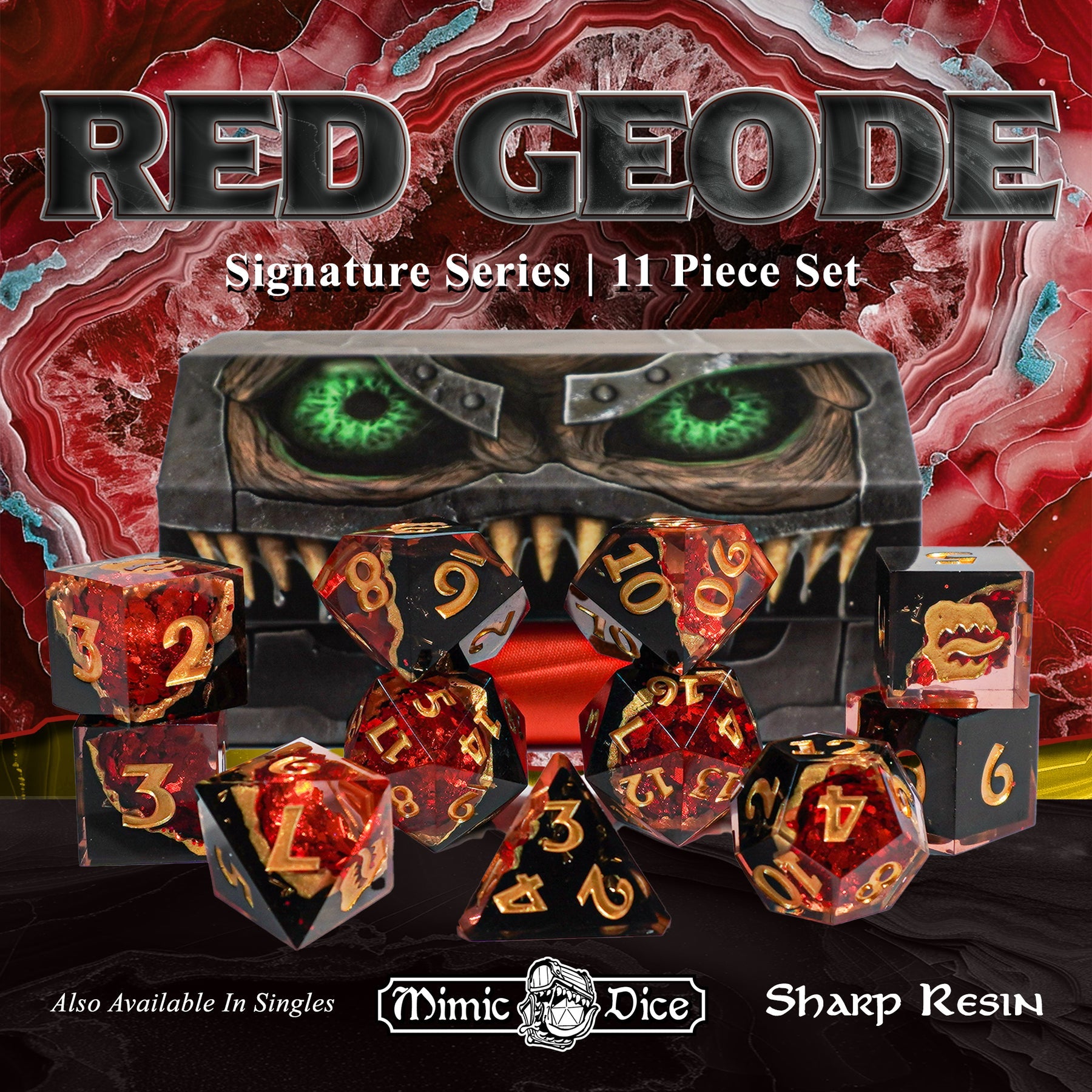 ArcKnight - Mimic Dice - Signature Sharp Resin - Red Geode
