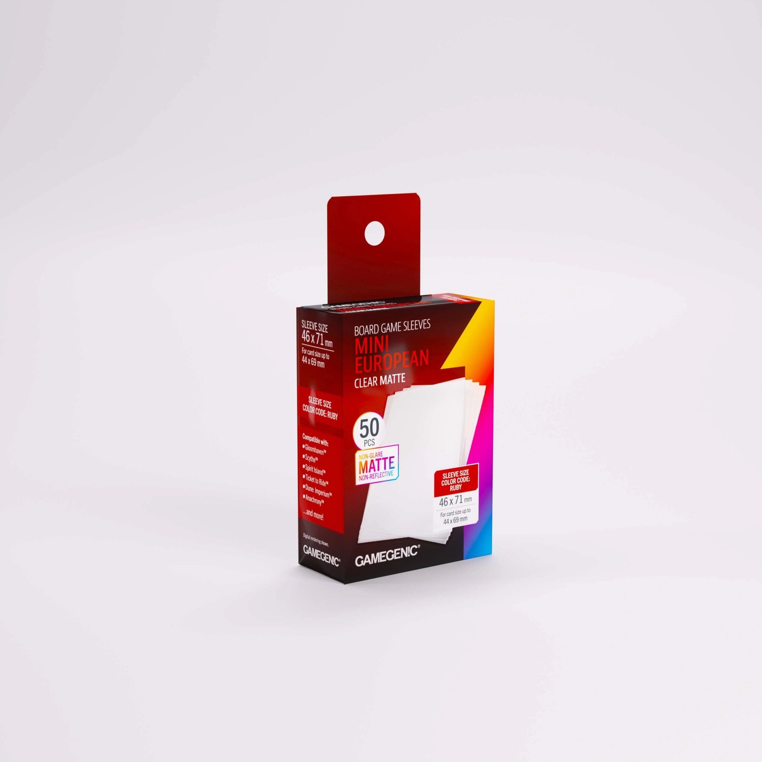 GameGenic: Board Game Sleeves - Matte Clear: Mini European (Ruby 50ct)