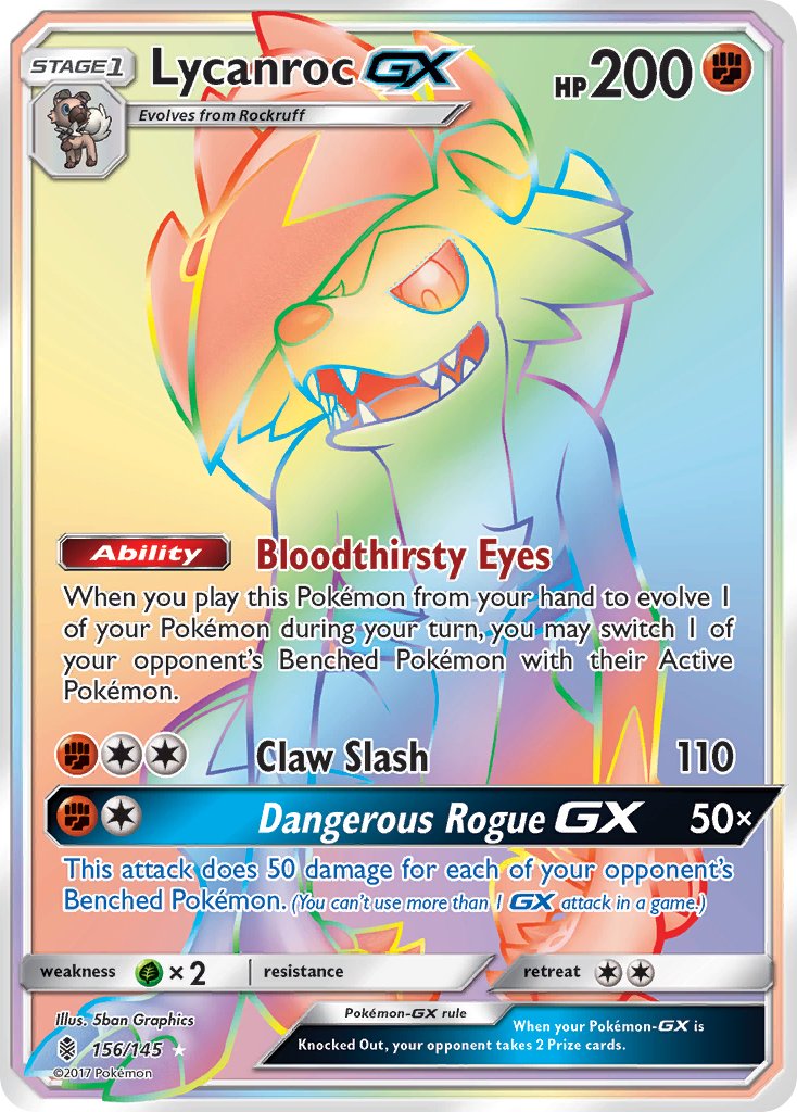 Lycanroc GX (Secret) - 156/145 (SM:GRI) Secret Rare - Near Mint Holofoil