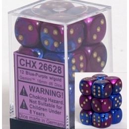CHX26628: Gemini - 16mm D6 Blue-Purple w/gold (12)