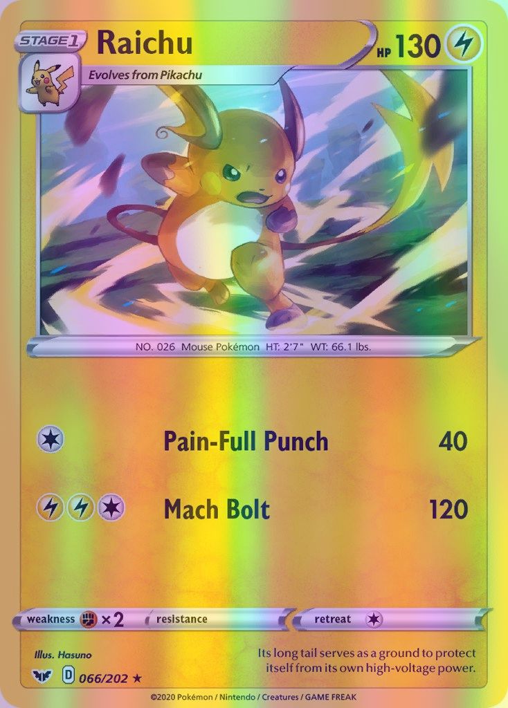 Raichu - 066/202 (SWSH01) Rare - Near Mint Reverse Holofoil