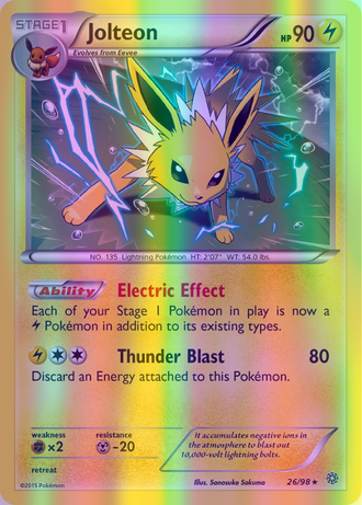 Jolteon - 026/098 (AOR) Holo Rare - Near Mint Reverse Holofoil