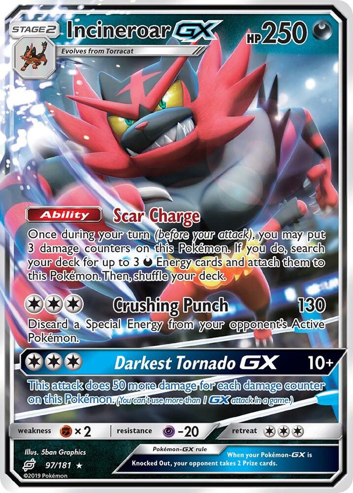 Incineroar GX- 97/181 (SM9) Ultra Rare - Light Play Holofoil