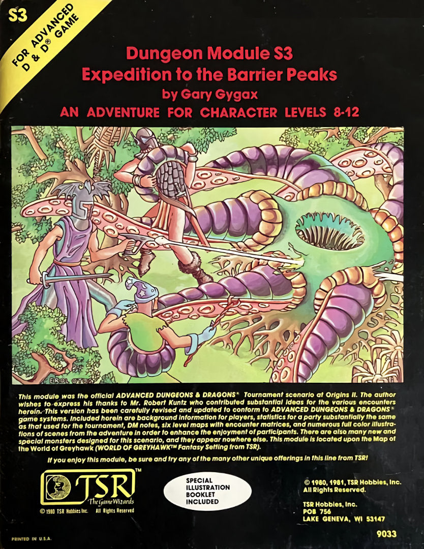 AD&D: Dungeon Module S3 - Expedition to the Barrier Peaks #9033 - 6th Printing (USED)