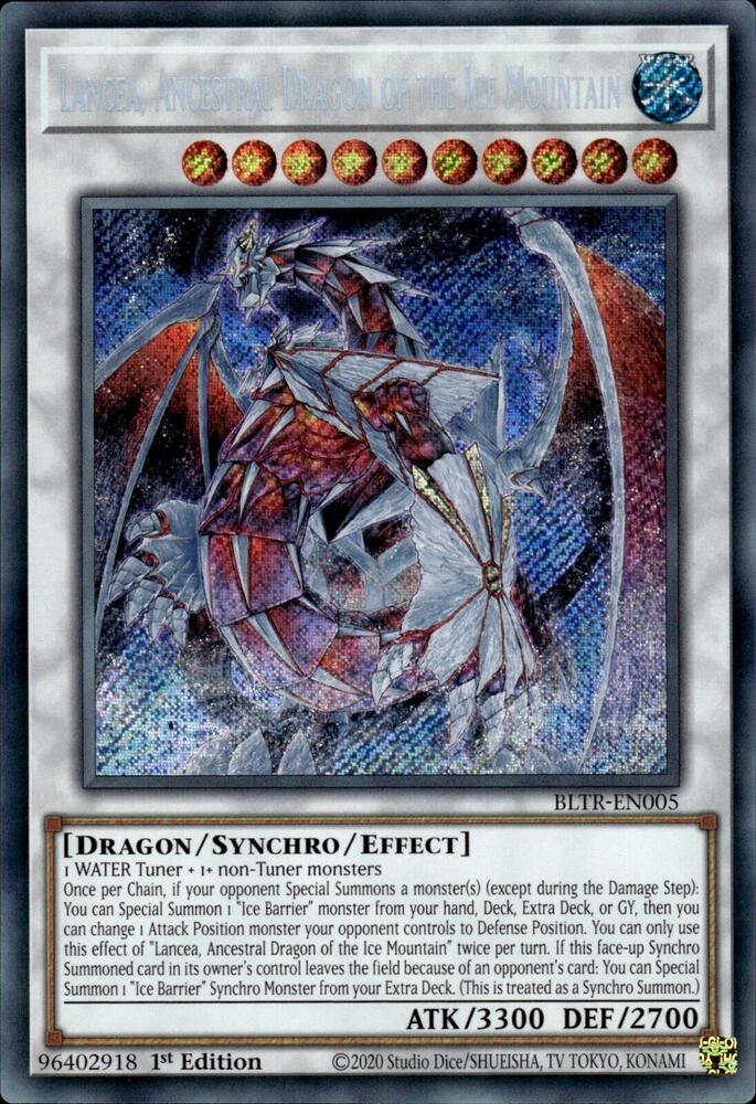 Lancea, Ancestral Dragon of the Ice Mountain (BLTR-EN005) Secret Rare - Near Mint 1st Edition