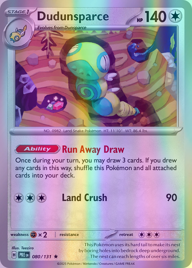 Dudunsparce - 080/131 (PRE) Rare - Near Mint Reverse Holofoil