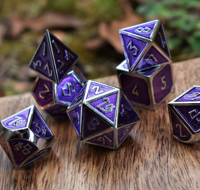 Elder Runes Purple And Silver Metal Dice Set