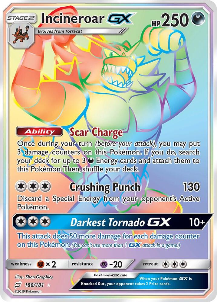 Incineroar GX - 188/181 (SM9) Secret Rare Damaged