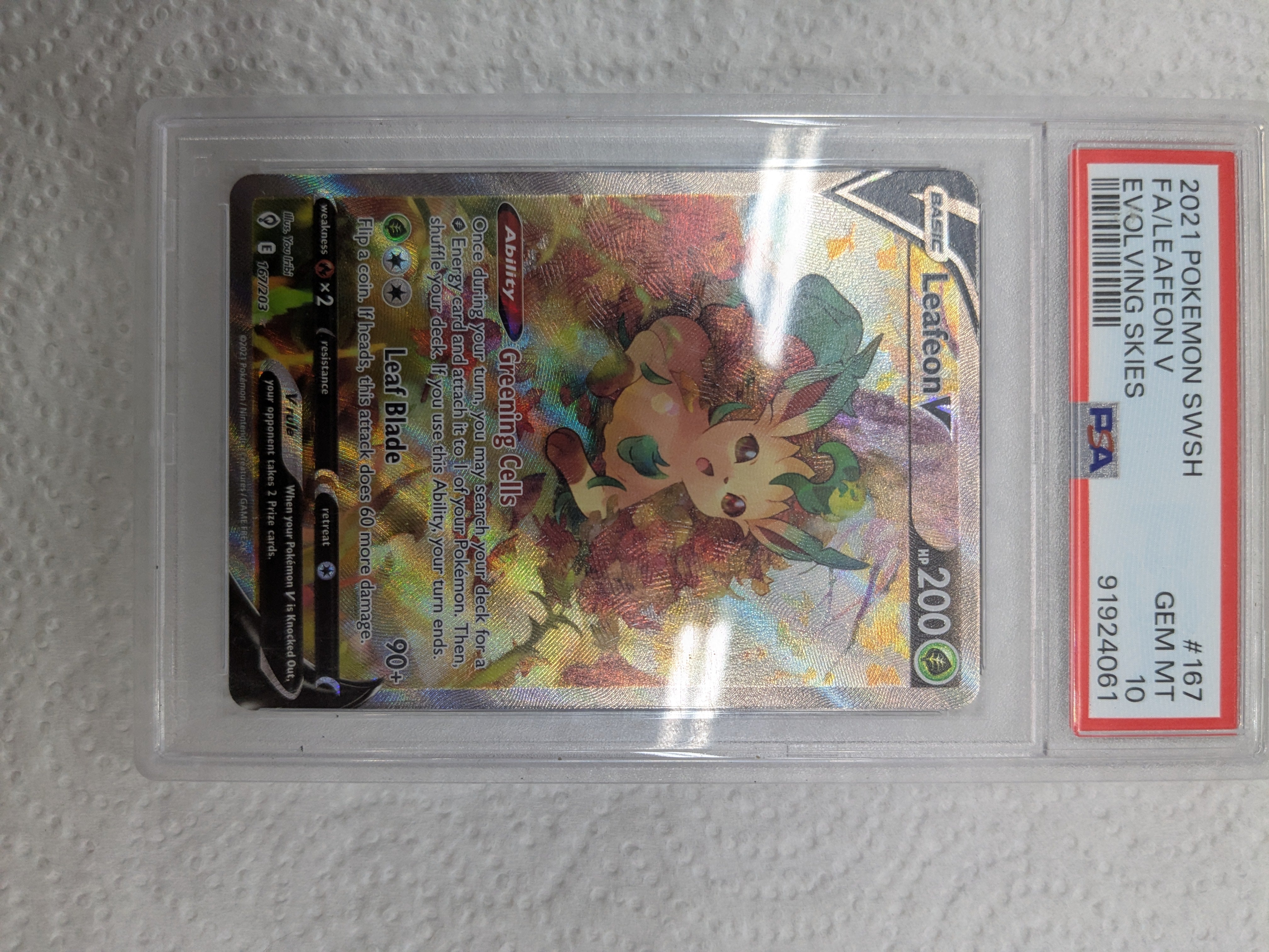 Leafeon V - 167/203 (SWSH07) Ultra Rare - Near Mint Holofoil (Graded - PSA 10)