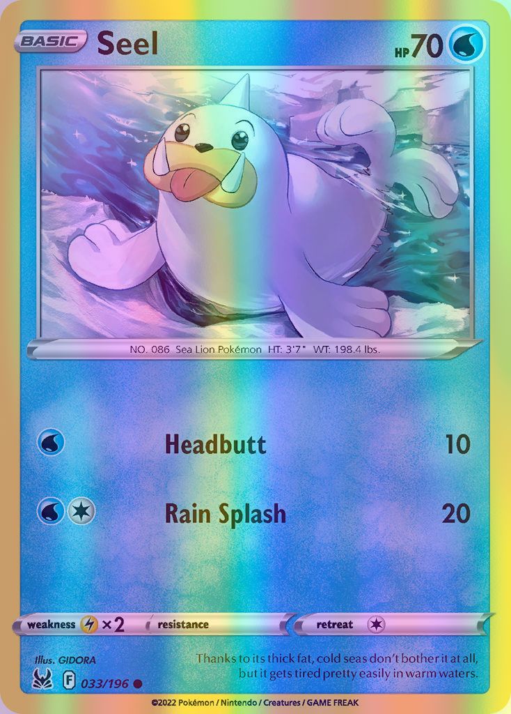 Seel - 033/196 (SWSH11) Common - Near Mint Reverse Holofoil
