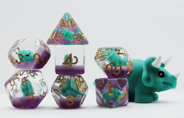 Green Triceratops RPG Dice Set