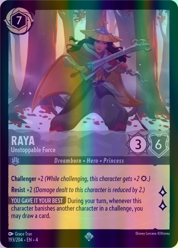 Raya - Unstoppable Force (Ursula's Return 193/204) Super Rare - Near Mint Cold Foil