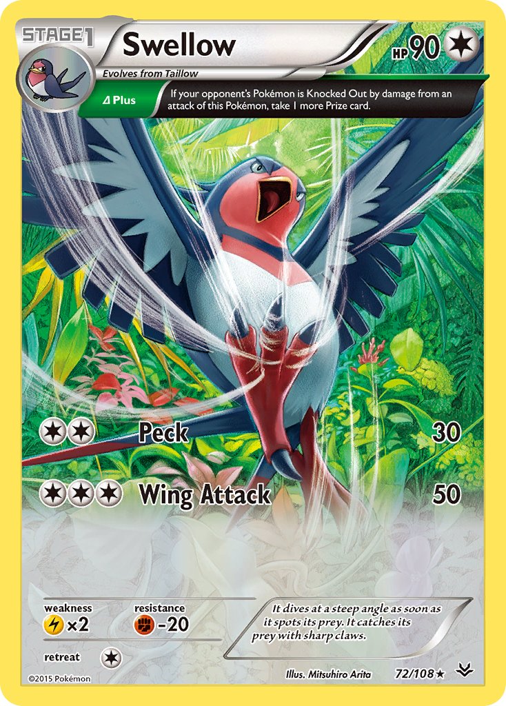 Swellow (Delta) - 072/108 (ROS) Holo Rare - Near Mint Holofoil