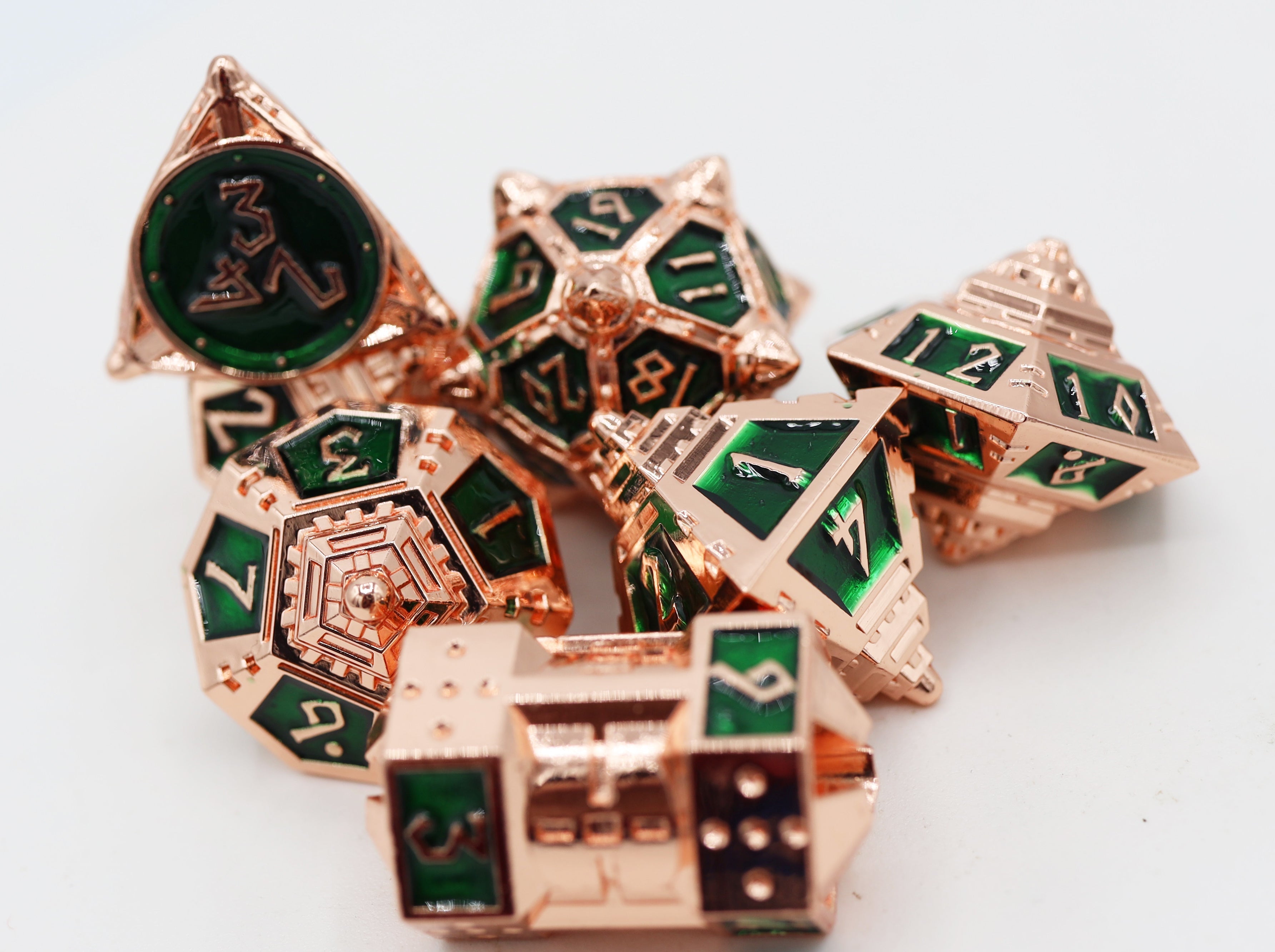Dice 51: Emerald Meteor Shower - Metal RPG Dice Set