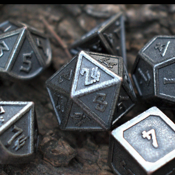 Elder Runes Battle-Worn Silver Metal Dice Set