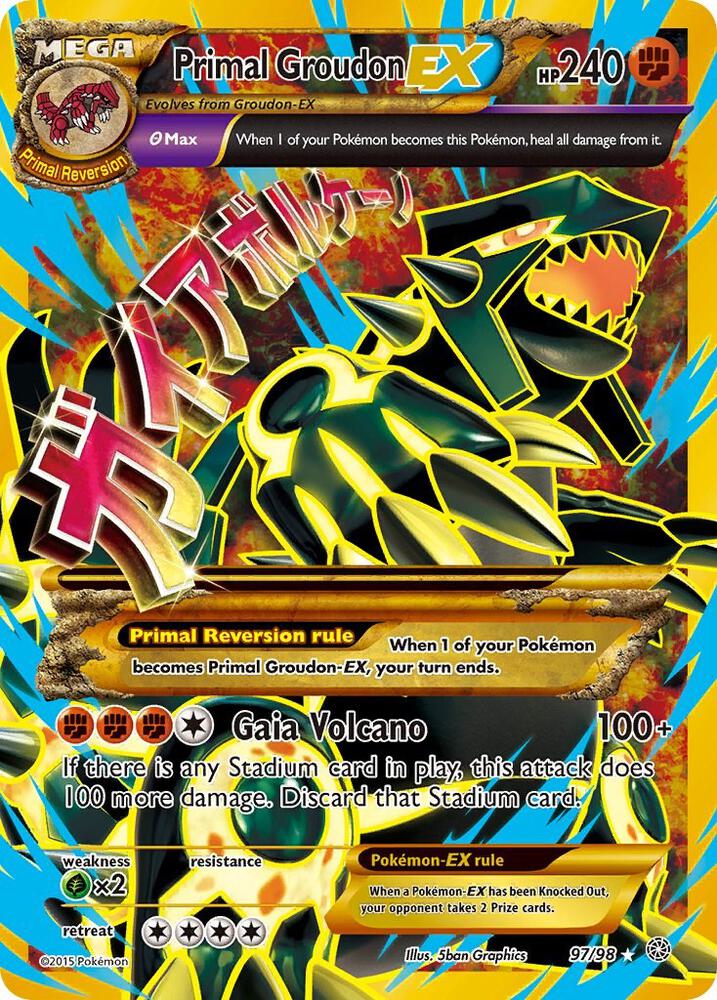 Primal Groudon EX (Shiny Full Art) - 097/098 (AOR) Ultra Rare - Moderate Play Holofoil