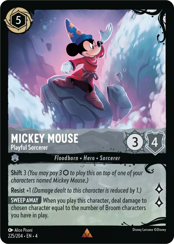 Mickey Mouse - Playful Sorcerer  (Ursula's Return 225/204) Rare - Near Mint Cold Foil