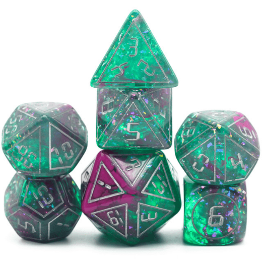 Cybernated Pink & Green RPG Dice Set